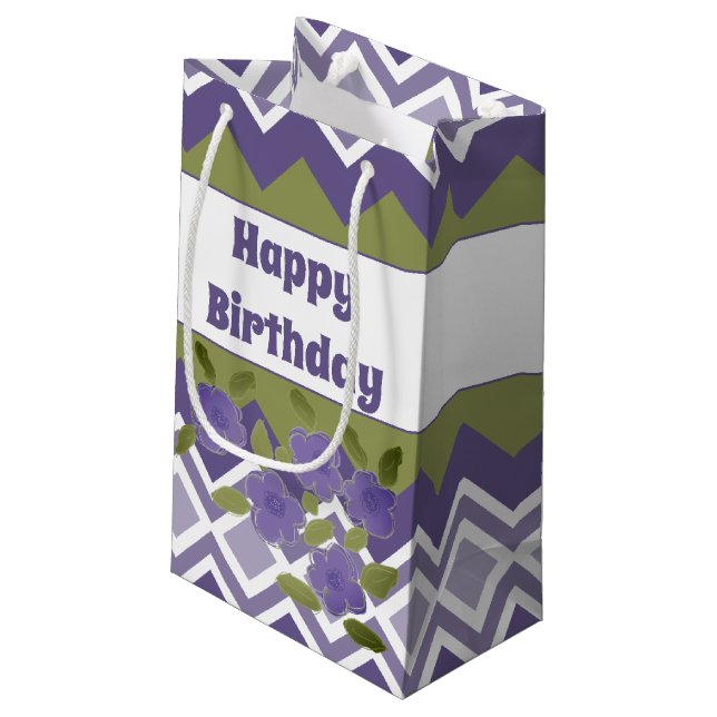 Lila Patterned Small Papper Gift Bag (Baksidan Vinklad)