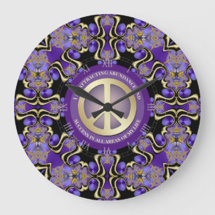 Lila PEACE-bekräftelse Mandala Stor Klocka