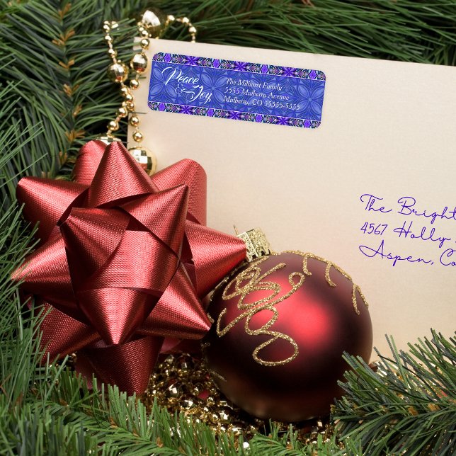 Lila Peace & Joy Jul Returadress Etikett (Skapare uppladdad)