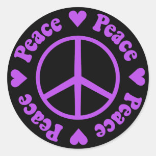 Lila Peace & Kärlek Sticker Runt Klistermärke