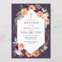 Lila Peach Blommigt Baptism-inbjudan Inbjudningar