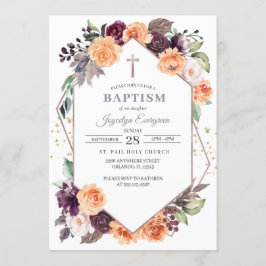 Lila Peach Blommigt Baptism-inbjudan Inbjudningar