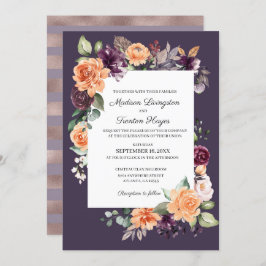 Lila Peach Blommigt Fall Bröllopsinbjudan Inbjudningar