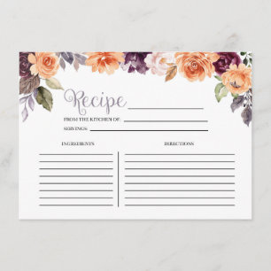 Lila Peach Blommigt Fall Möhippa Recept Card Tilläggskort
