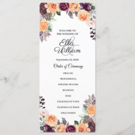 Lila Peach Blommigt Fall Wedding Program
