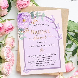Lila Peach Butterflies blommigt Arch Möhippa Inbjudningar
