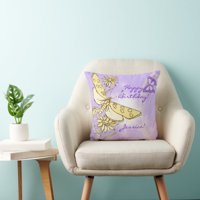 Lila Peach Butterfly Dekorativ kudde (Stol)