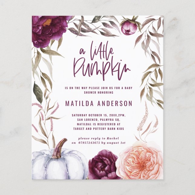 lila Peach-pumpa, fall babydusch Flygblad (Framsidan)