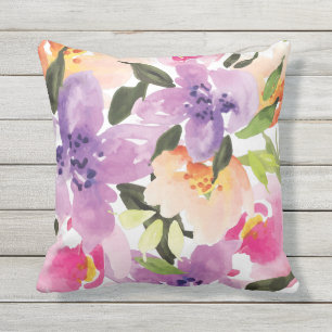 Lila Peach & Rosa Boho Watercolor Flowers Kudde