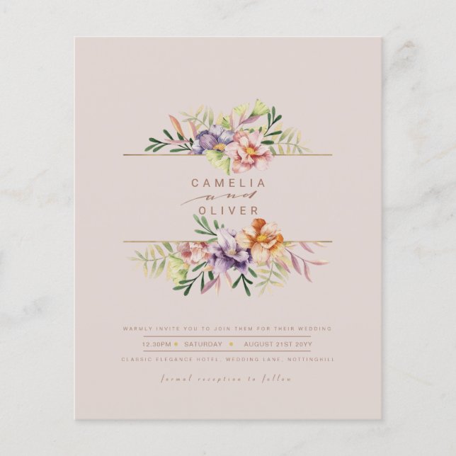 Lila Peach Summer Blommigt Wedding QR Code Flygblad (Framsidan)