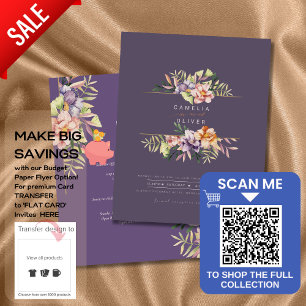 Lila Peach Summer Blommigt Wedding QR Code Flygblad