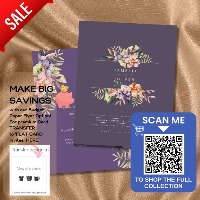 Lila Peach Summer Blommigt Wedding QR Code Flygblad (Skapare uppladdad)