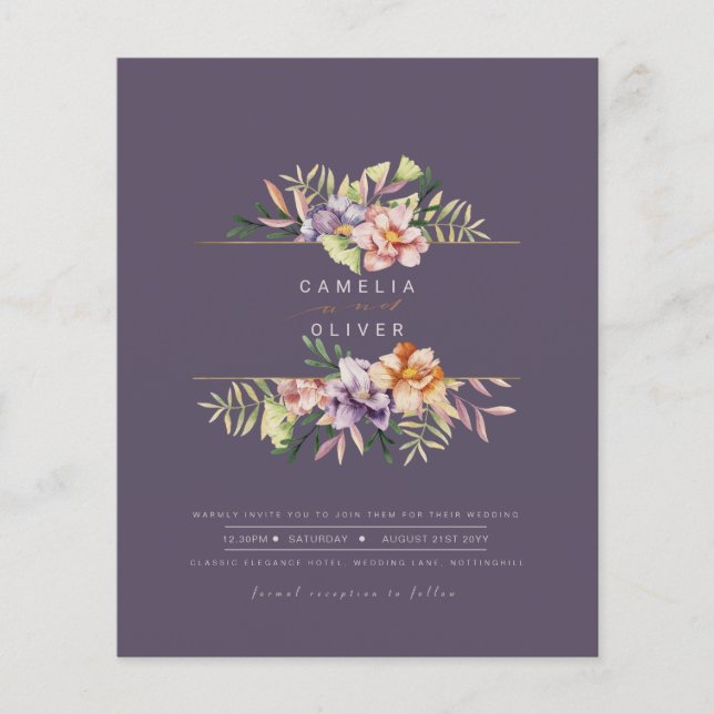 Lila Peach Summer Blommigt Wedding QR Code Flygblad (Framsidan)