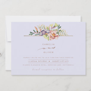 Lila Peach Summer Blommigt Wedding QR Code Inbjudningar