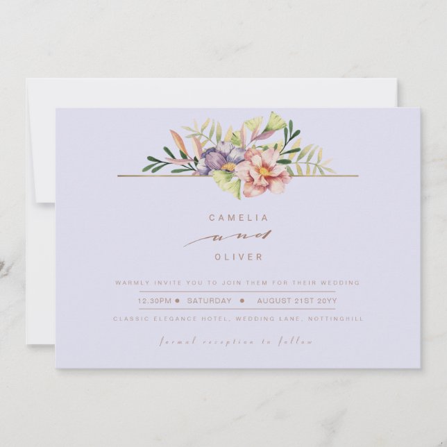 Lila Peach Summer Blommigt Wedding QR Code Inbjudningar (Framsida)