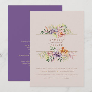 Lila Peach Summer Blommigt Wedding QR Code Inbjudningar