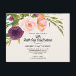 Lila Peach Watercolor Blommigt Ivory 30års födelse Vykort<br><div class="desc">Elegant botanisk lila och persikofärgad blommigt på vykort för inbjudan till partiet 30års födelsedag på elfenbenskräm. Kontakta oss om du behöver hjälp med att anpassa eller matcha produkter.</div>