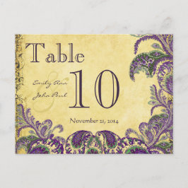 Lila Peacock Färg Paisley Bröllop Bordsnummer