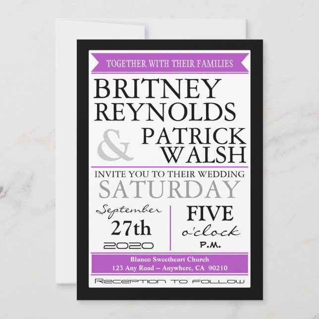 Lila Peacock Feather bröllopsinbjudningar Inbjudningar (Baksida)