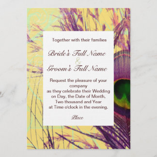 Lila Peacock Feather Wedding bjudande Inbjudningar
