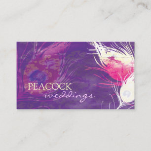 Lila Peacock Feathers Chic Bröllop Visitkort