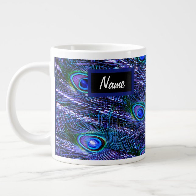 Lila Peacock Feathers Jumbo Mugg (Vänster)
