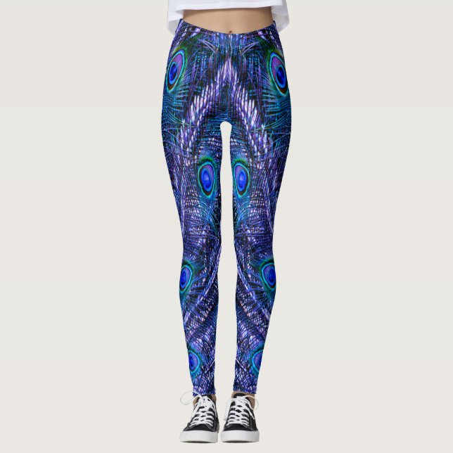 Lila Peacock Feathers Leggings (Framsida)