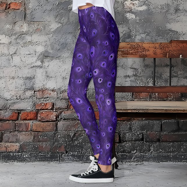Lila Peacock Feathers Leggings (Purple Peacock Feather Leggings)