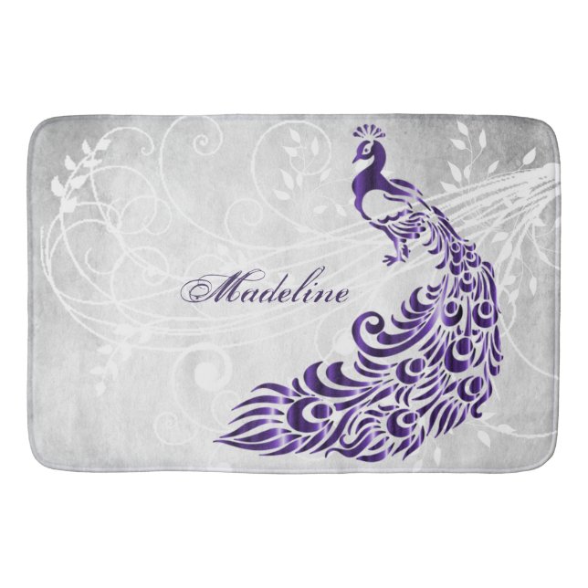 Lila Peacock Personlig Bath Mat Badrumsmatta (Framsidan)