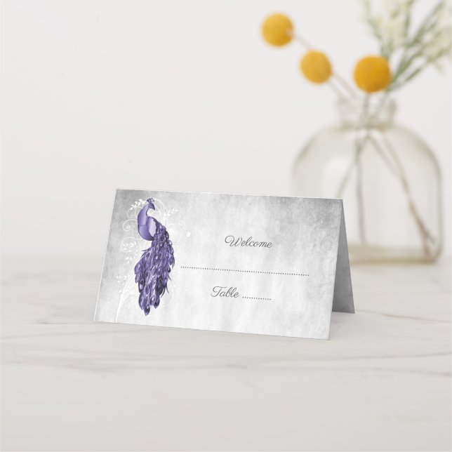 Lila Peacock Recept Place Card Placeringskort (Framsida)