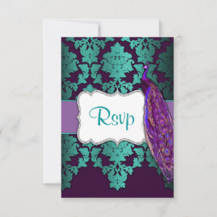 Lila Peacock & Teal Damask Wedding OSA kort