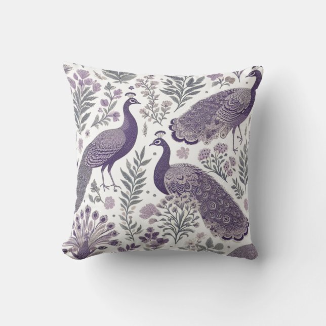 Lila Peacock Toile Kudde (Framsida)