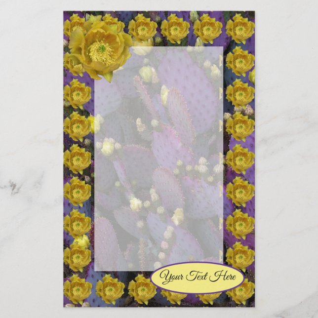 Lila Pear Cactus med Gula blommor Brevpapper (Framsida)