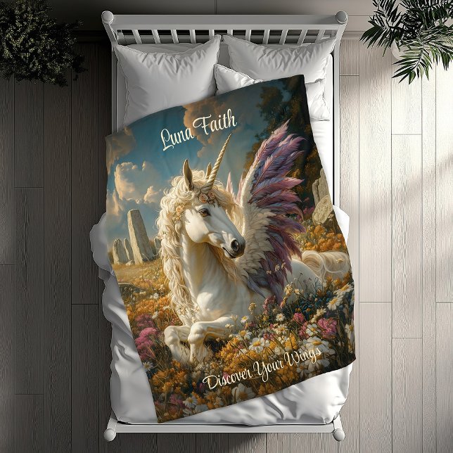 Lila Pegasus Stone Circle Fantasy Mythical Horse Fleecefilt (Skapare uppladdad)