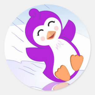 Lila Penguin på isfären Runt Klistermärke