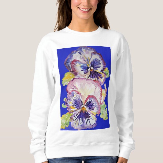 Lila pensé floral akvarellkonst blommönster t shirt (Framsida)