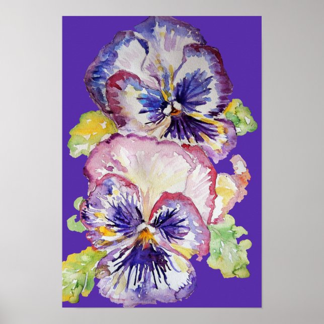 Lila pensé konst blomstergallerian vattenfärg affi poster (Framsidan)