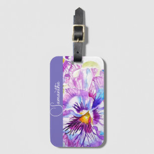 Lila pensé vattenfärg blommiga flicknamn blom- bagagebricka