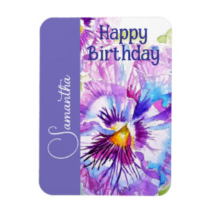 Lila pensé vattenfärg blommiga flickors namn födel magnet