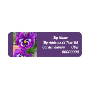 Lila penséblomma blomsterreturadressetiketter returadress etikett