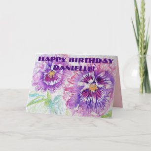 Lila penséblommor blommande akvarellkort kort