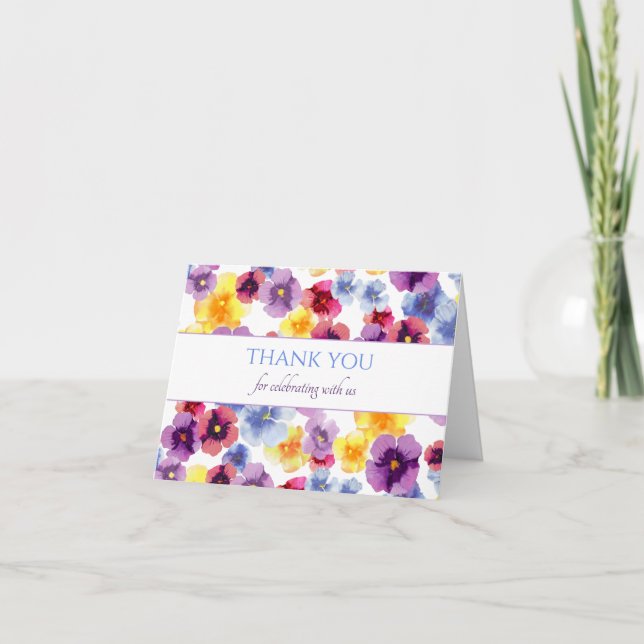 Lila penséer Boho akvarell bröllopsdusch Tack Kort (Framsida)