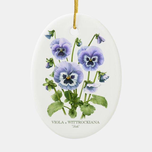 Lila penséer botaniska julgransprydnad keramik (Framsidan)