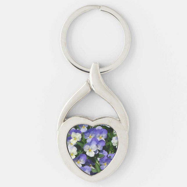Lila penséer Trädgårdsblommor Twisted Heart Silverfärgad Nyckelring (Framsidan)