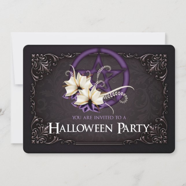 Lila Pentagram Halloween fest-inbjudan Inbjudningar (Framsida)