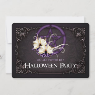 Lila Pentagram Halloween fest-inbjudan Inbjudningar