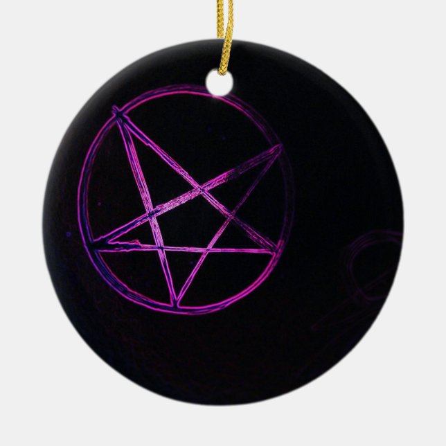 lila pentagram stjärnmagnet julgransprydnad keramik (Framsidan)