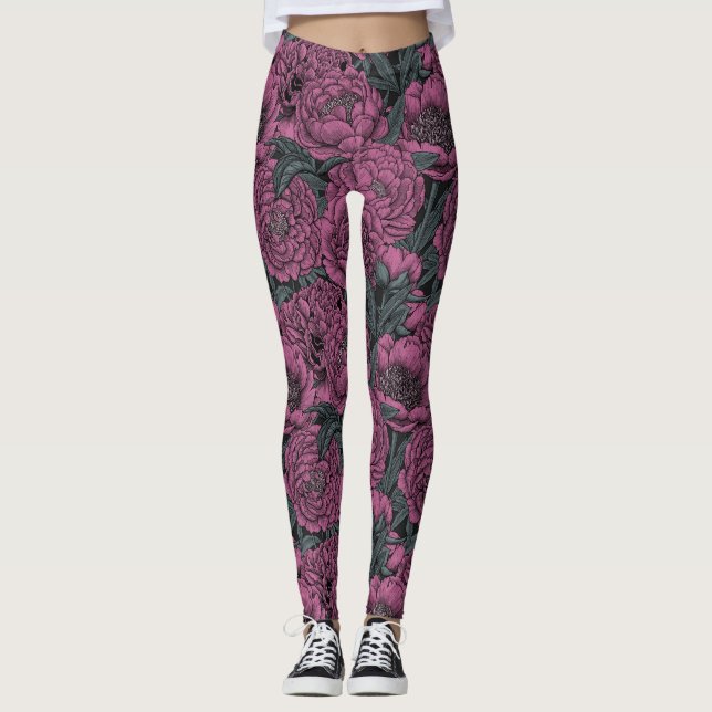 Lila peonblommor leggings (Framsida)