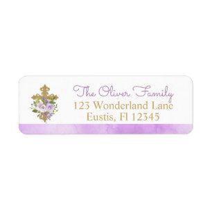 Lila Peonies Baptism Returetiketter Returadress Etikett