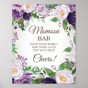 Lila Peonies Blommig Bebis Shower Momosa Bar Poster